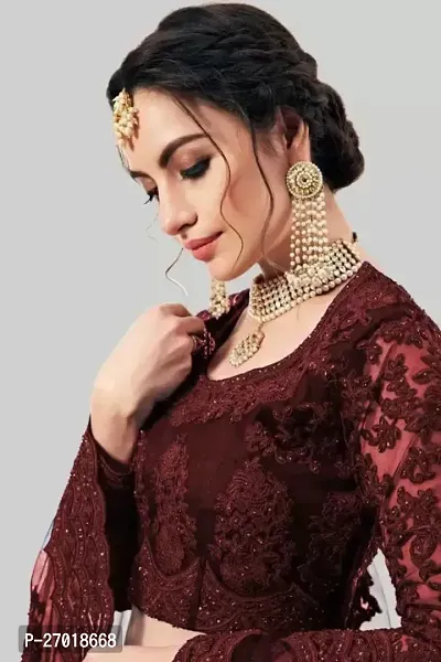 Stylish Maroon Net Embellished Lehenga Choli Set For Women-thumb4