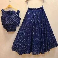 Stylish Navy Blue Cotton Blend Embellished Lehenga Choli Set For Women-thumb1