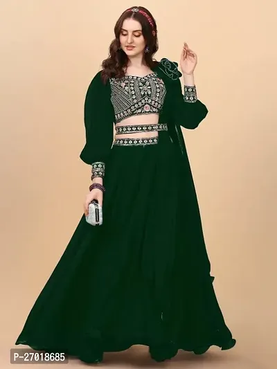 Stylish Green Georgette Embellished Lehenga Choli Set For Women-thumb0