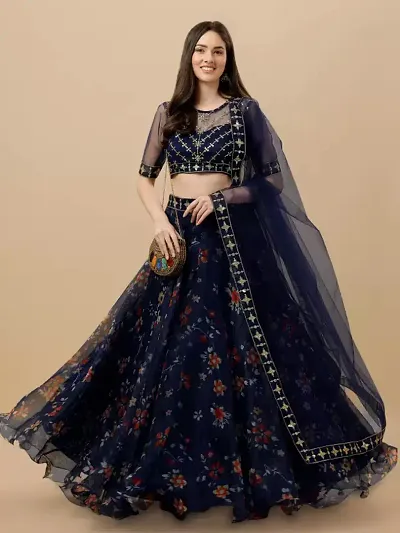Attractive Net Embroidered  Semi Stitched Lehenga For Women