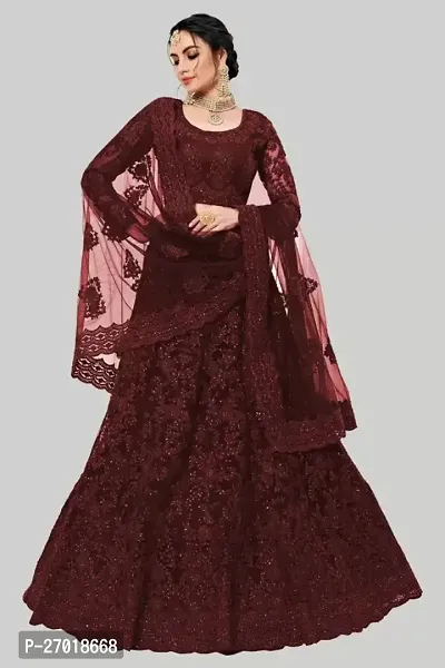 Stylish Maroon Net Embellished Lehenga Choli Set For Women-thumb0