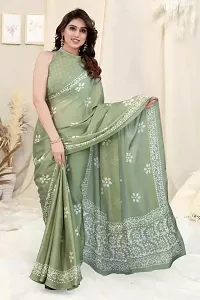 Elegant Green Chiffon Printed Bollywood Saree with Blouse piece-thumb1