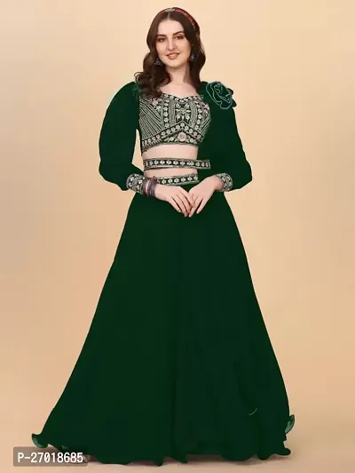 Stylish Green Georgette Embellished Lehenga Choli Set For Women-thumb5