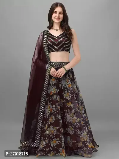 Stylish Purple Organza Embellished Lehenga Choli Set For Women-thumb0