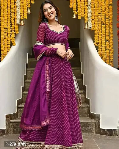Stylish Purple Poly Georgette Embellished Lehenga Choli Set For Women