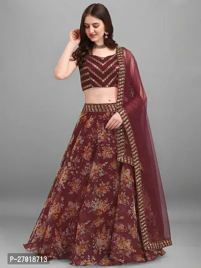 Stylish Maroon Organza Embellished Lehenga Choli Set For Women