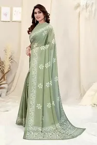 Elegant Green Chiffon Printed Bollywood Saree with Blouse piece-thumb4