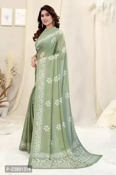Elegant Green Chiffon Printed Bollywood Saree with Blouse piece-thumb5