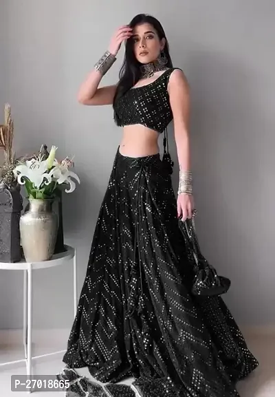 Stylish Black Cotton Blend Embellished Lehenga Choli Set For Women-thumb0