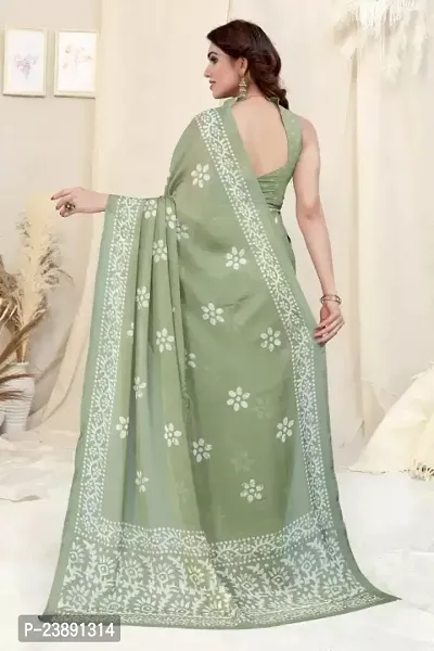 Elegant Green Chiffon Printed Bollywood Saree with Blouse piece-thumb3