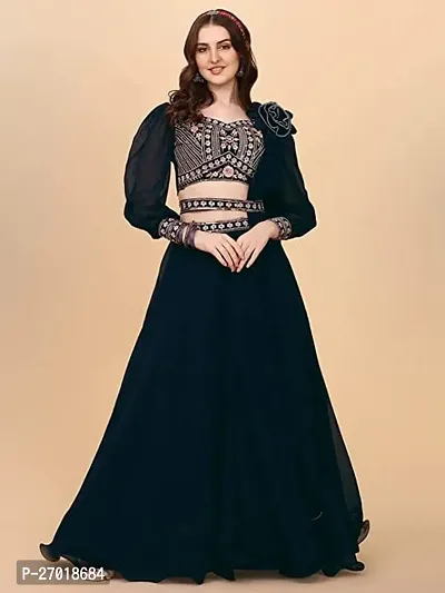 Stylish Black Georgette Embellished Lehenga Choli Set For Women-thumb0