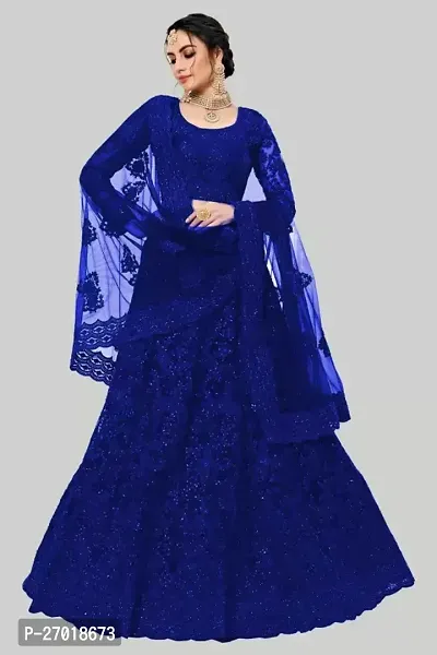 Stylish Blue Net Embellished Lehenga Choli Set For Women