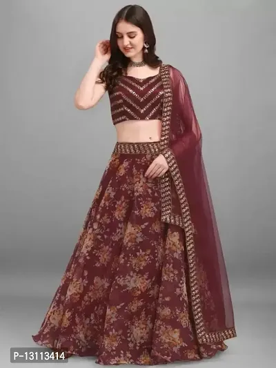 Latest Floral Print Organza Lehenga-thumb0