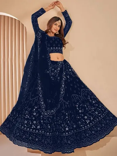 Stylish Net Embroidered Lehenga Choli Set For Women