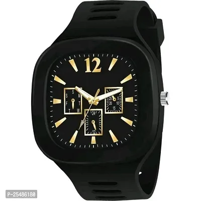 Medboo Black Crono Square PU Men and Boys kids Watch-thumb2