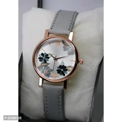 Medboo Grey Leather Analog Women and Girls Watch