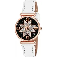 Medboo Black Star Dial Rose Rl Cash Leather White Belt Analog Women and Girls Watch-thumb1