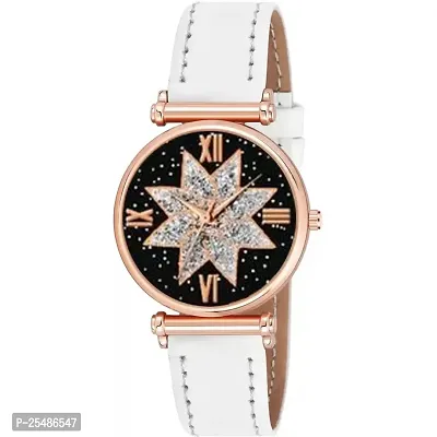 Medboo Black Star Dial Rose Rl Cash Leather White Belt Analog Women and Girls Watch-thumb2