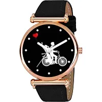 Medboo Couple Love Cycal Dial Rose Cash Black Leather Men And Boys Watch-thumb1