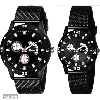 JMV Black Crono Pu Men And Women Couple Watch-thumb0