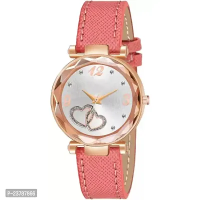 HRV White Heart Dial Orange Leather Strap  Watch For Girls