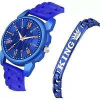 Stylish Blue Metal Analog Watches For Men Watch With Bracelet-thumb1