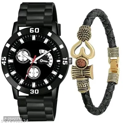 Stylish Black Metal Analog Watches For Men Watch With Bracelet-thumb0