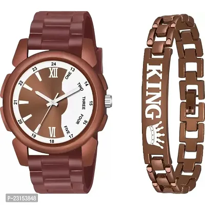 Stylish Brown Metal Analog Watches For Men Watch With Bracelet-thumb0