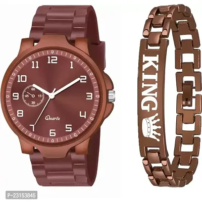 Stylish Brown Metal Analog Watches For Men Watch With Bracelet-thumb0