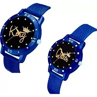 JMV Blue King Queen Dial PU Strep Couple Men And Women Watch-thumb1