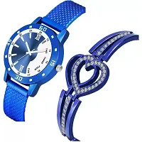 Medboo BW Blue Av Cash Blue Pu With Heart Bracelet Analog Women and Girls Watch-thumb1