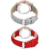 Medboo Black 12Diamond Dial Grey and Red Leather Belt Combo Women and Girls Watch-thumb2