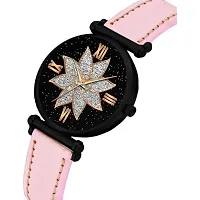 Medboo Black Star Dial Rose Rl Cash Leather Pink Belt Analog Women and Girls Watch-thumb2