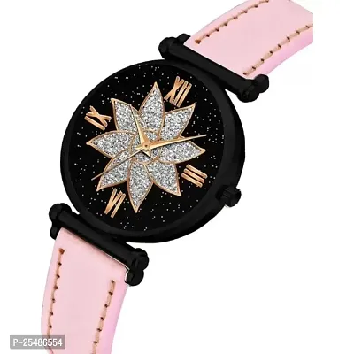 Medboo Black Star Dial Rose Rl Cash Leather Pink Belt Analog Women and Girls Watch-thumb3