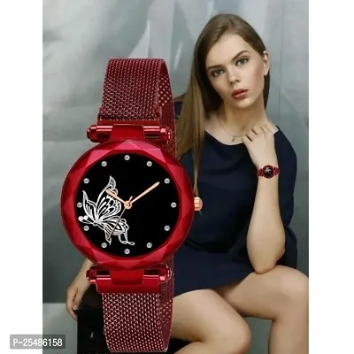 Medboo White Design Bty Dial Red Megnet Belt Girls and Women Analog Watch-thumb0