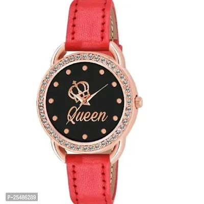 Medboo New Queen Dial Diamond RoseGold Cash Red Belt Women and Girls Watch-thumb0