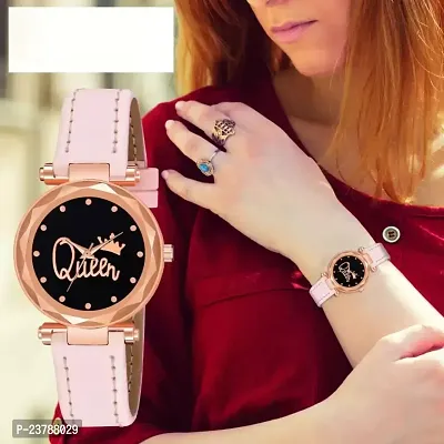 HRV Queen Dial Pink Leather Belt  Watch For Girls