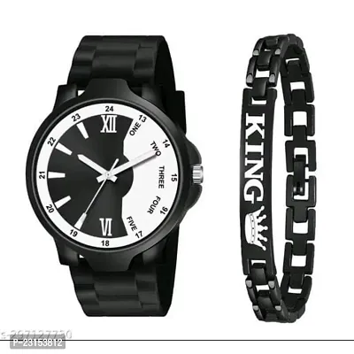 Stylish Black Metal Analog Watches For Men Watch With Bracelet-thumb0