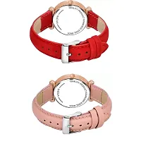 Medboo Black 12Diamond Dial Pink and Red Leather Belt Combo Women and Girls Watch-thumb2