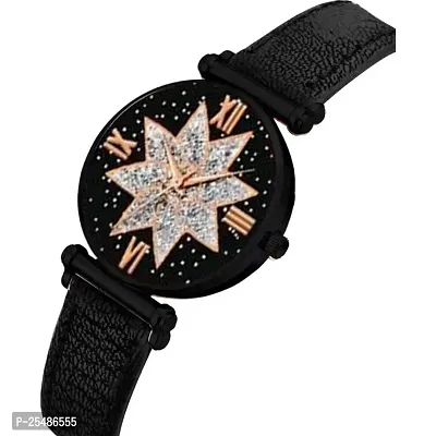 Medboo Black Star Dial Rose Rl Cash Leather Black Belt Analog Women and Girls Watch-thumb3