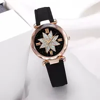 HRV Black Flower Dial Black Leather Belt Women Watch-thumb1