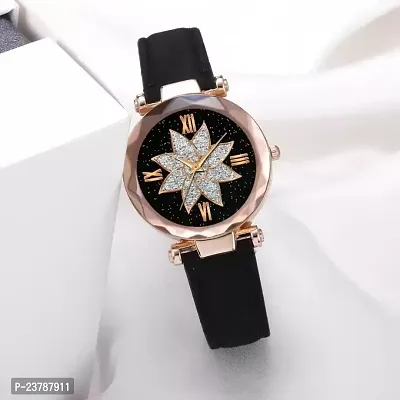 HRV Black Flower Dial Black Leather Belt Women Watch-thumb2