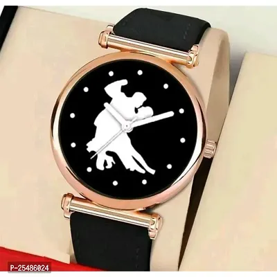 Medboo Dance Couple Dial Rose Cash Black Leather Men And Boys Watch