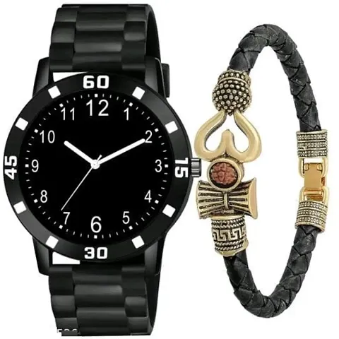 Stylish Silicone Analog Watch With Bracelet Combo For Men