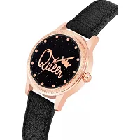HRV Queen Dial Black Leather Strap Watch For Girls-thumb2