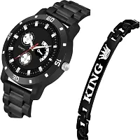 Stylish Black Metal Analog Watches For Men Watch With Bracelet-thumb1