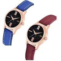 Medboo Black Roman Dial Blue and Brown Leather Belt Combo Women and Girls Watch-thumb1