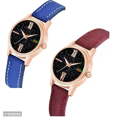 Medboo Black Roman Dial Blue and Brown Leather Belt Combo Women and Girls Watch-thumb2