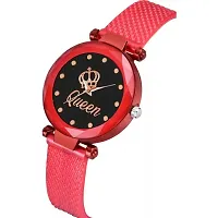 Medboo New Queen Dial Red Pu Analog Women and Girls Watch-thumb1