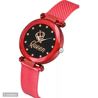 Medboo New Queen Dial Red Pu Analog Women and Girls Watch-thumb2